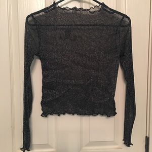 Black and sparkly sheer cropped long sleeve